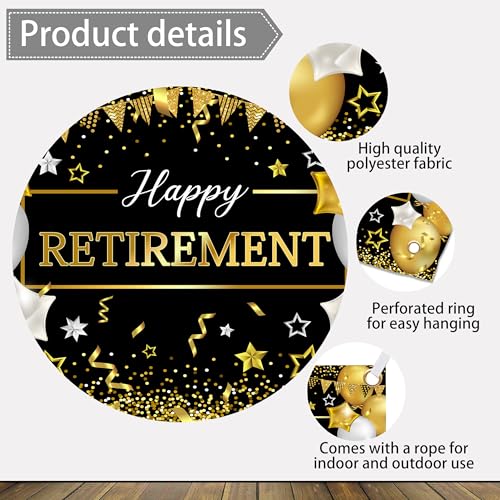 Art_Angels Retirement Background 7 x 5 ft Black and Gold Happy Retirement Backdrop Women Men Party Decorations Banner Phot...