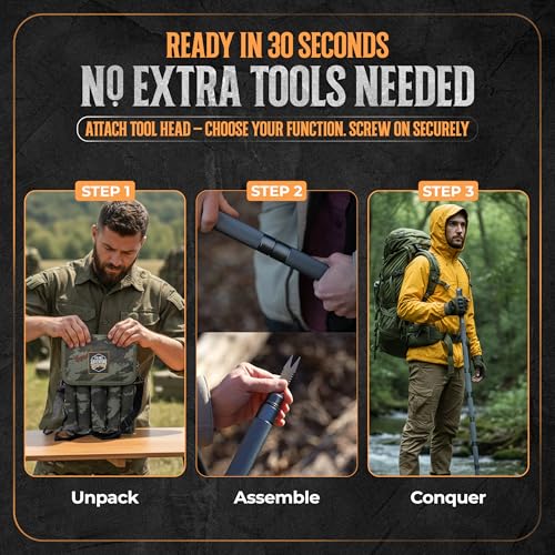 Prime Adventure 15-in-1 Tactical Survival Walking Stick & Hiking Staff – Heavy-Duty Collapsible Multitool for Camping, Hik...