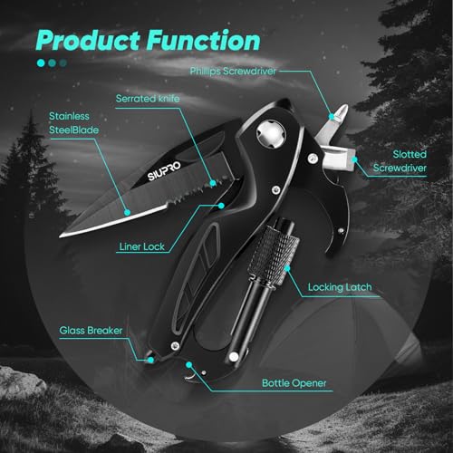 Multitool Carabiner Knife, Pocket Knife for Men with Bottle Opener, Window Breaker and Screwdriver, Tactical Survival EDC ...