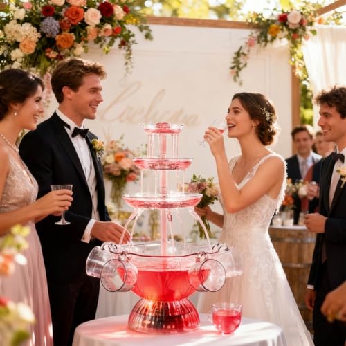 Generic 3-Tier Party Drink Fountain - 220V British Standard ABS Beverage Fountain with LED Base | Flowing Water Fall Machi...