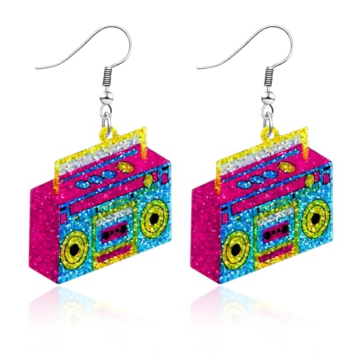 80s 90s Earrings for Women Colorful Lightning Acrylic Drop Earrings Neon Earrings Bulk for 80's 90's Outfit Glow Party Hal...