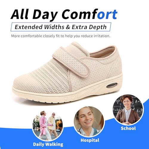 Womens Diabetic Walking Shoes Adjustable Outdoor Sneakers Recovery Easy On Off Strap Wide Width Slippers Comfort for Senio...