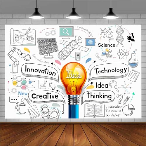 EMDSPR 7x5ft Light Bulb Ideas Backdrop Lightbulb Creative Innovation Think Photography Background Birthday Party Supplies ...