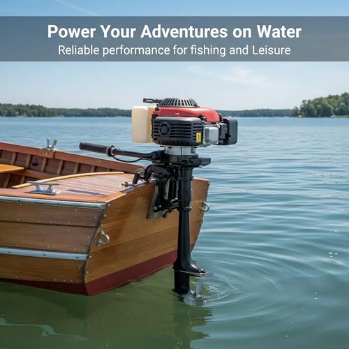 4-Stroke 4HP Outboard Motor, Gas Powered Boat Engine, Air Cooling Outboard Boat Motor, Lightweight Portable Outboard Motor...