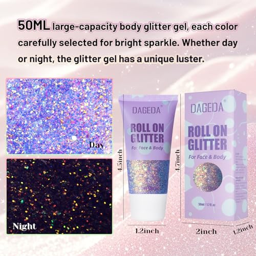 DAGEDA Roll-on Body Glitter,Holographic Face Hair Glitter Gel for Festival Outfit Mermaid Accessories,Chameleon Color Body...