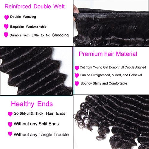UNICE Deep Wave Human Hair Weave 1 Bundle 24 inch Unprocessed Brazilian Virgin Human Hair Sew in Extensions Natural Color Can be Dyed and Bleaced
