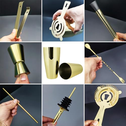 Professional Cocktail Shaker Set with Stand Cocktail Recipes, 15-Piece 750/600ml Bartender Kit, Bar Sets Bartending Kit Ba...