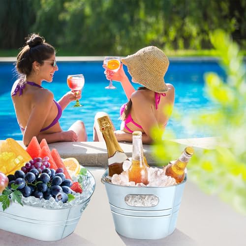 4 Pack Galvanized Metal Ice Buckets, 3 Gallon Ice Buckets for Parties Wine Beverage Tub with Carry Handle for Home/Bar Bee...