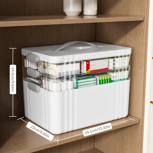 ARSTPEOE 3-Tier Medicine Organizer - Portable Medicine Cabinet with Plastic Handle, Multipurpose Medical Box with Pill Bo...