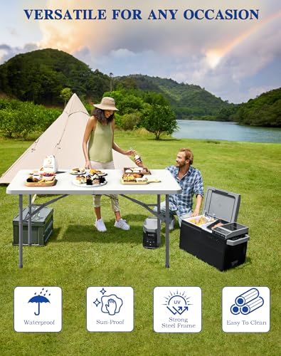 Linkriseed 4FT White Folding Table for Outdoor, 4 Foot Picnic Tables No Assembly Required Portable, White Foldable Table f...