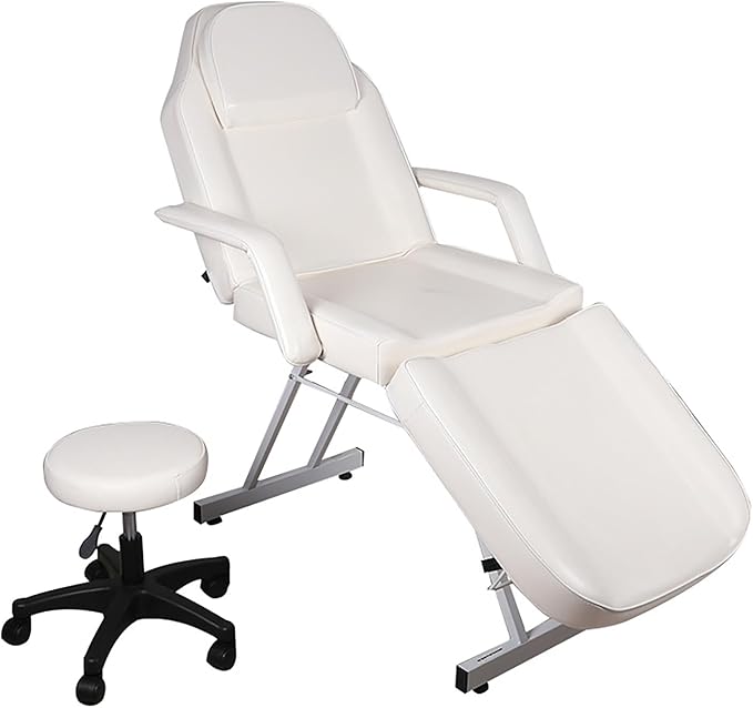 Multipurpose 3-Section Spa Massage Table with Hydraulic Stool, 73-inch Adjustable Tattoo Chair Esthetician Lash Bed with Removable Headrest, Salon Chair Facial Bed for Beauty Barber Massage Equipment
