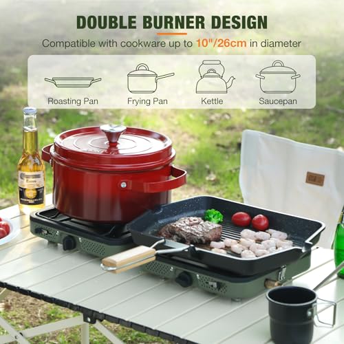 ALBOMI 2 Burner Propane Camping Stove,Portable Folding Gas Stove for Camping with 17200 BTU,Two Adjustable Burners with Ea...