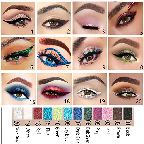 evpct 12Pcs Green Blue White Black Brown Purple Color Gel Glitter Eyeliner Pencils Set for Women Waterline Waterproof Smud...