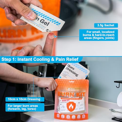 RHINO RESCUE Burn Kit, 4pcs Burn Dressings 4x4”, 8pcs Burn Gel Packets 3.5g, 4pcs Burn Pads, First Aid Kit Cooling Soothin...