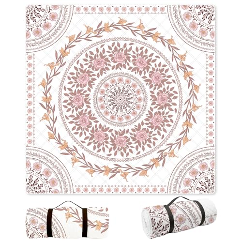 FLY SPRAY Extra Large Picnic Outdoor Blanket, 80''x80'' Waterproof Foldable Blankets Gingham Picnic Mat for Beach (Pink)