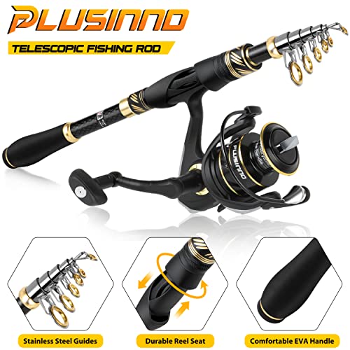 PLUSINNO Fishing Pole, Fishing Rod and Reel Combo,Telescopic Fishing Rod Kit with Spinning Reel, Collapsible Portable Fish...
