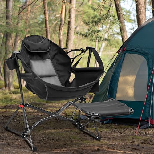 Ainfox Hammock Camping Chair with Footrest, Foldable Portable Rocking Chairs for Adults Swinging Camp with Cup Holder Pill...