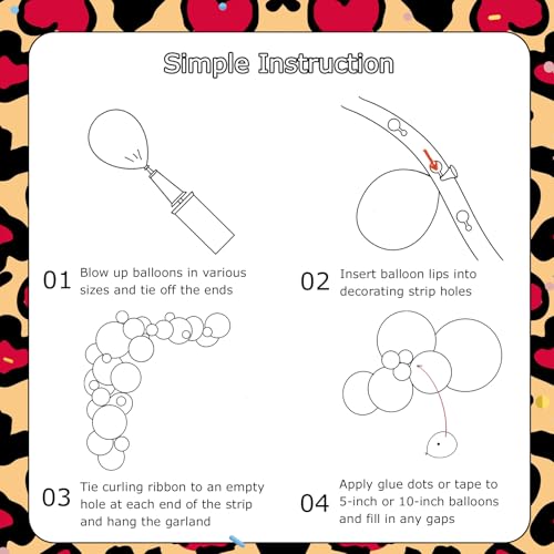 Onemere Red and Black Balloons Arch Kit 160pcs Cherry Birthday Decorations, 4pcs Foil Cheetah Print Balloons for Baby Show...
