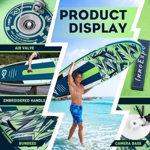 InnoExpo 11' Inflatable Stand Up Paddle Boards with Premium Accessories, Wide Stable SUP Paddle Board Design, Non-Slip Com...