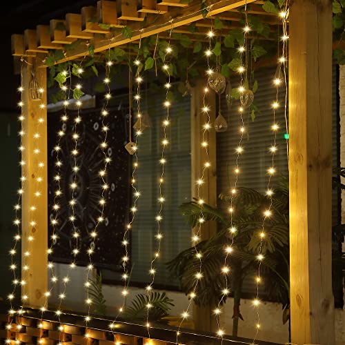 Meonum Curtain Tapestry Backdrop String Lights, Each 13 Strings 6.6 x 5 ft Tapestry Fairy String Light, 8 Modes Window Wal...