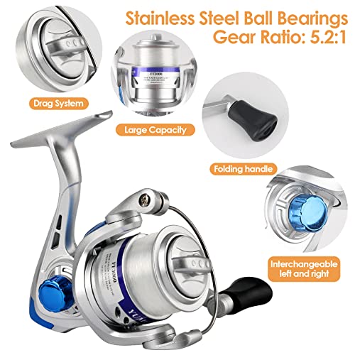 Telescopic Fishing Rod Reel Combo 2PCS 6.89FT Collapsible Fishing Pole Spinning Reel Lures Accessories with Fishing Bag Po...