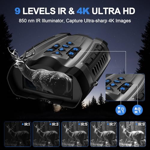 WARMTUYO Night Vision Goggles, 4K Infrared Binoculars with Camera, 9 Gear Night Vision with 5000mAh Battery, 16X Digital Z...