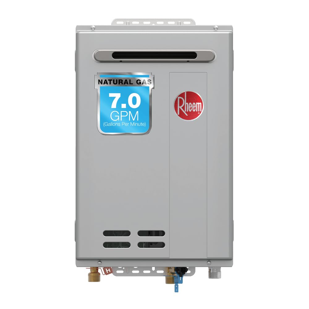 Rheem RTG-70XLN-3 High Efficiency Non-Condensing Outdoor Tankless Natural Gas Water Heater, 7.0 GPM, Gray