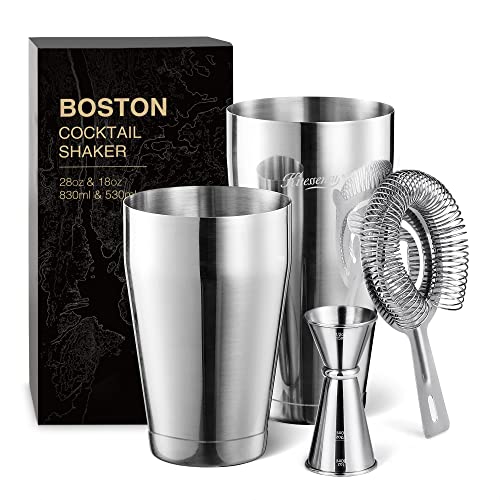 KITESSENSU Boston Cocktail Shaker Set, 4-Piece Boston Shaker Tins Bartender Kit with 18oz & 28oz Mixed Drink Shaker, Hawth...