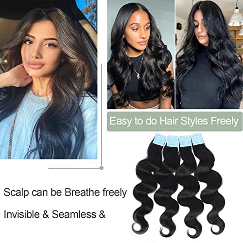 Tape In Hair Extensions 100% Real Remy Human Hair 100g 40pcs/Set Brazilian Virgin Hair Body Wave Tape Ins for Black Women Wavy Seamless Invisible Skin Weft Extensions 18 Inch