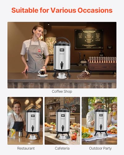 VEVOR Insulated Beverage Dispenser, 2 Gal/7.6L Stainless Steel Thermal Drink Server with Spigot & Temp Display, Suitable f...