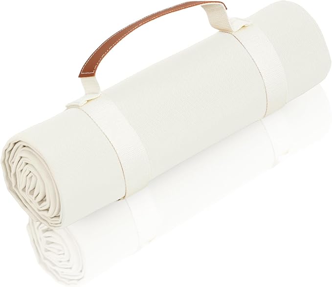 NOONOOJOOJOO White Picnic Blanket & Beach Mat – Canvas, Machine Washable, Large 4’9” × 6’3”