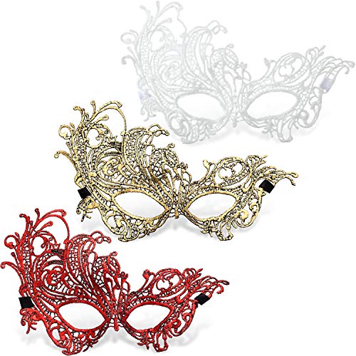 JOVITEC 10 pcs Multicolored Masquerade Masks for Women Lace Venetian Masks Halloween Carnival Mari Grass Costume Party