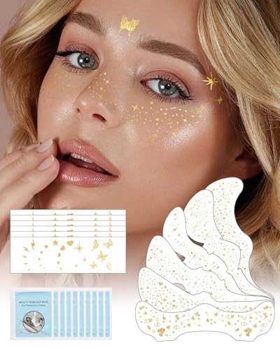 SUMEITANG Glitter Freckles Face Tattoo Patches - 12PCS Temporary Sparkle Face Stickers with 10 Remover Wipes | Waterproof ...