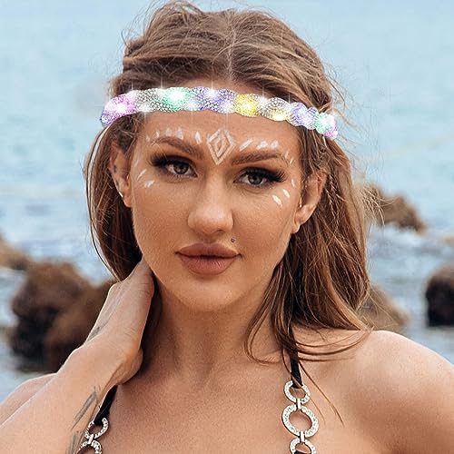 JONKY Light Up Headband Silver Rhinestone Headpiece Costume Rave Hair Accessories for Women (Silver)