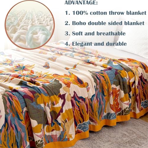 MSGKV Boho Throw Blanket for Couch and Sofa Cotton Cover for Living Room Floral Throw Cozy Blankets (D-Flower and Butterfl...
