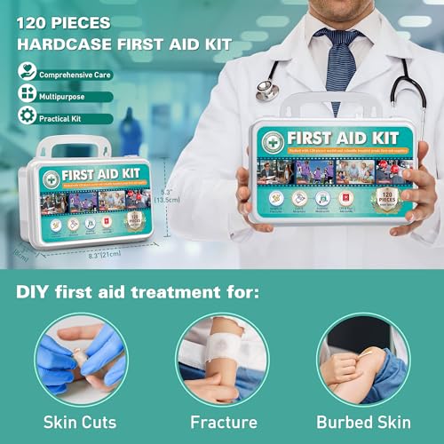 General Medi 120 Pieces Hardcase First Aid Kit - First Aid Box Includes Instant Cold Pack, Emergency Blanket for Travel, H...