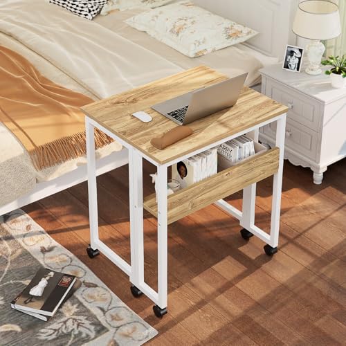 GreenForest Folding Desk Small Rolling Desk with Storage Shelf,24.8 inch Foldable Computer Desk with Wheels for Small Spac...