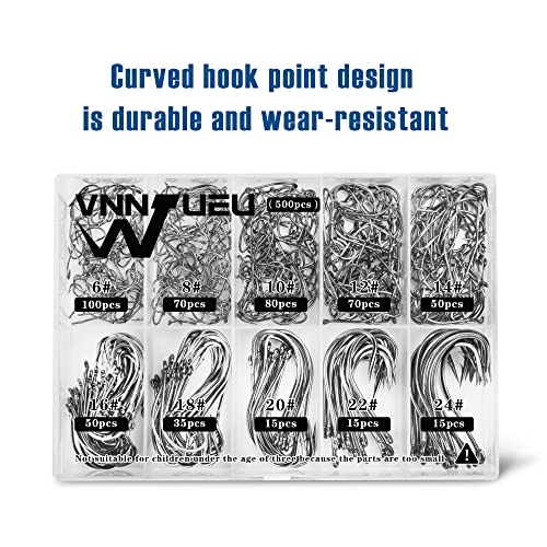 Carbon Steel Fishing Hooks 500Pcs/90Pcs, Circle Hooks Assortment for Saltwater Freshwater Ice Fishing, Salt Water Fish Hoo...