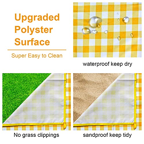ZHUYNXIR Extra Large Picnic, Waterproof Blanket, Gingham Picnic Mat for Beach, Camping Grass Picnic Blankets. (Yellow 58x5...