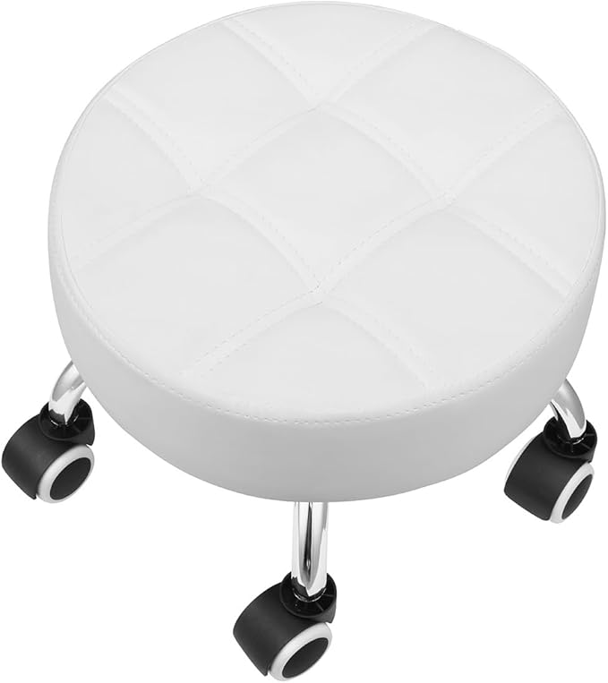 Kaleurrier Low Height Rolling Stool - Heavy Duty Short Stool Chair with Wheels Low to Ground - Small Roller Seat Stools for Home Office Kitchen Repair Shop Mechanic Pedicure Garage Library White