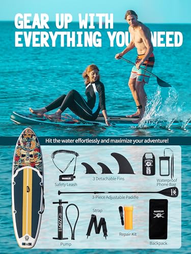 SKADDLES 10’6’’ Portable Inflatable Stand Up Paddle Board (SUP) for Adults and Youth with Non-Slip Deck – Complete Accesso...