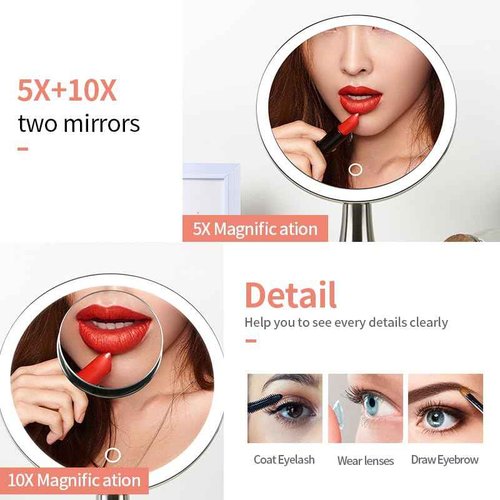 Surdy 9" Lighted Makeup Mirror, 5x/10x Dual Magnifying Mirror w/ 3 Color, Brightness Adjustable,360° Rotation, 4000 mAh Rechargeable, Women Gift, Vanity Mirror