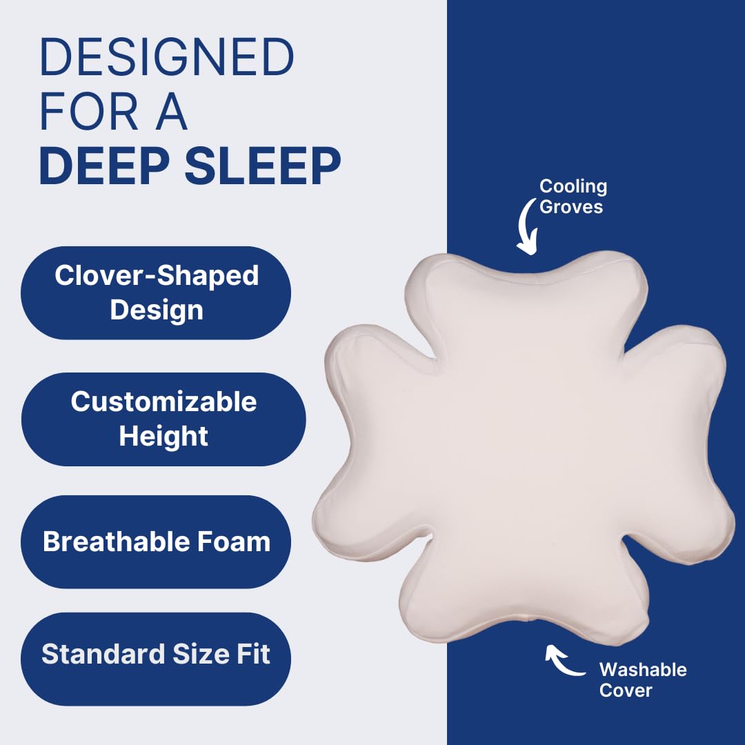 Snugell CPAP Pillow for Side Sleeping – Memory Foam with Clover-Shaped Design – Adjustable Heights (4 Options) – Provides and Promotes Proper Head & Spine Alignment for CPAP Mask Users