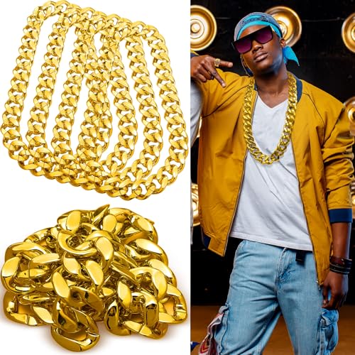 Jexine 12 Pcs Halloween Costume Rapper Chain, Hip Hop Chain Bulk Fake Necklace for Cosplay Men Women 80s 90s Punk, 32 Inch