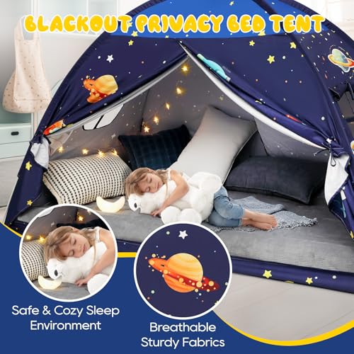 Twin Bed Tent Canopy, Space Indoor Blackout Privacy Toddler Bed Tent for Kids with Light, Portable Sleeping Floor Kids Pla...