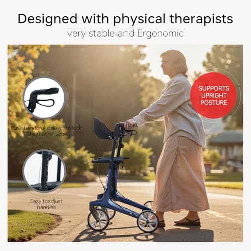 Carbon Fiber Ultralight Rollator Walker for Seniors with Seat & Brakes, Foldable ，7-Level Height ，8" Wheels, 11.5lbs Light...