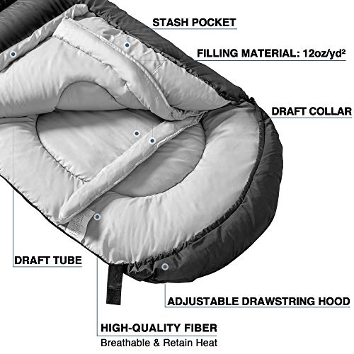 Atarashi Camping Sleeping Bag- 4 Seasons for Adults, Light, Warm, Extra-Large with Compression Sack- Great for Hiking, Bac...
