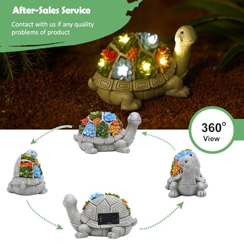 Nacome Solar Garden Outdoor Statues Turtle with Succulent and 7 LED Lights - Lawn Decor Tortoise Statue for Patio, Balcon...