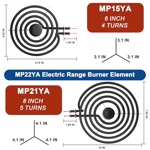 W10290350 W10290353 Porcelain Burner Drip Pans and MP22YA Electric Range Stove Element Set Replacement for Ama-na Whirl-po...