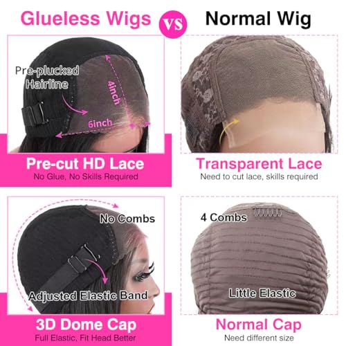 6x4 Deep Wave Lace Front Wigs Human Hair 180% Density Glueless Wigs Human Hair Pre Plucked Cut 6x4 Deep Wave Closure Wig Pre Cut Wigs Human Hair Curly Glueless Wig 24 Inch